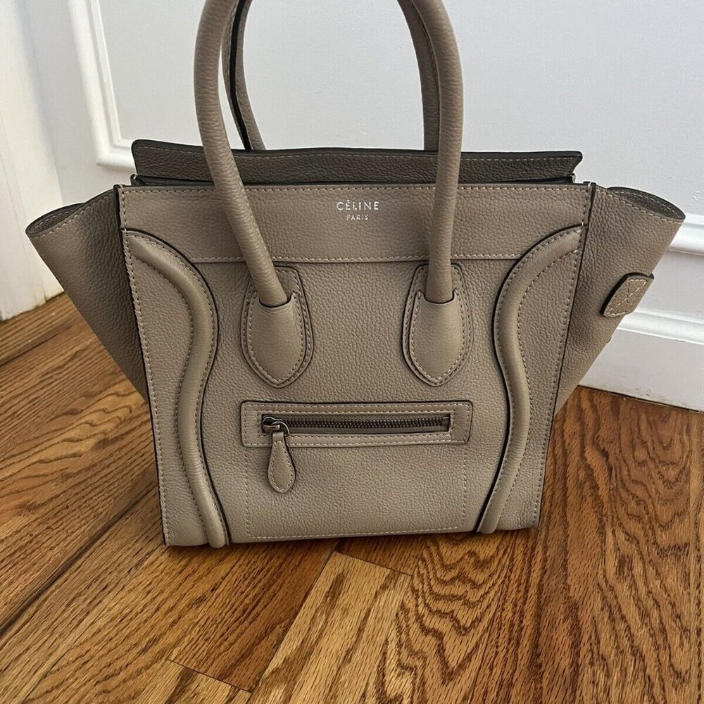 CELINE Gray Leather Drummed Grained Mini Luggage Tote Bag - Picture 1 of 11